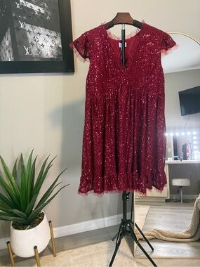 M by MNYK Wine Sequin Party Dress